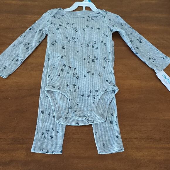 Carters 2 piece cotton matching set Grey waffle knit outfit baby infant size 24M - Picture 1 of 2